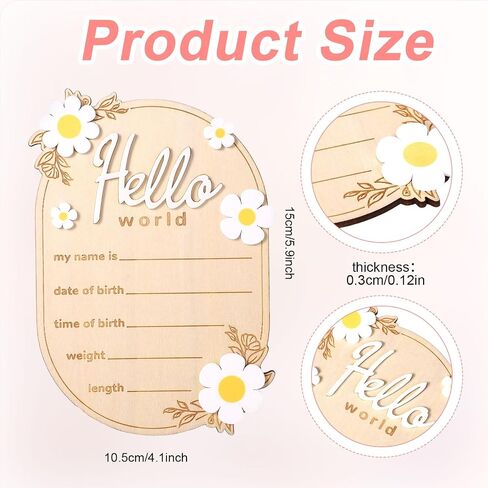 علامة إعلان الطفل ، 5.91x4.13in Wooden Hello World Namebool Sign Name Loval Poard Poard Loards for New Baby Perfect Decorations and Photo Props لمستشفى الحضانة المنزلية in Saudi Arabia