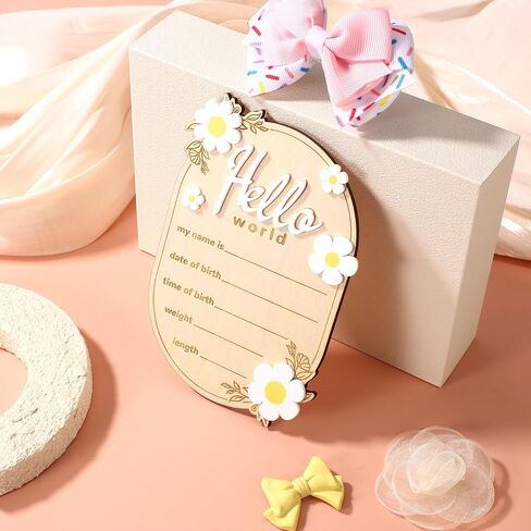 علامة إعلان الطفل ، 5.91x4.13in Wooden Hello World Namebool Sign Name Loval Poard Poard Loards for New Baby Perfect Decorations and Photo Props لمستشفى الحضانة المنزلية in Saudi Arabia