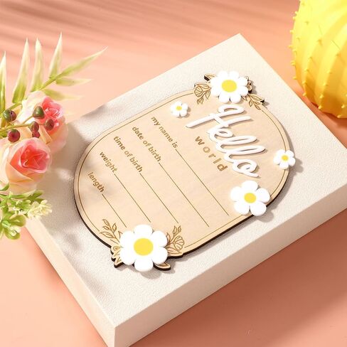علامة إعلان الطفل ، 5.91x4.13in Wooden Hello World Namebool Sign Name Loval Poard Poard Loards for New Baby Perfect Decorations and Photo Props لمستشفى الحضانة المنزلية in Saudi Arabia