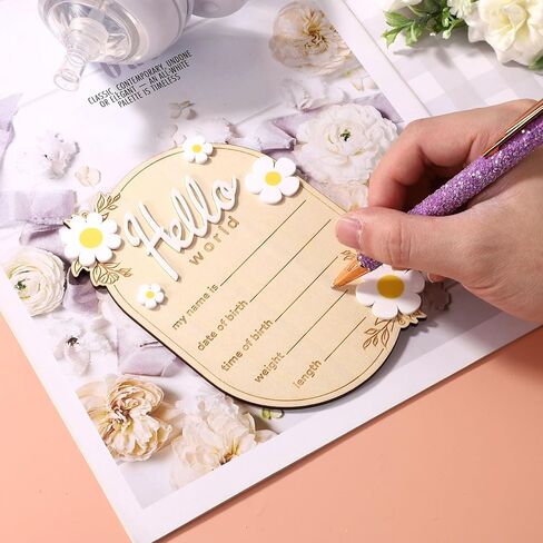 علامة إعلان الطفل ، 5.91x4.13in Wooden Hello World Namebool Sign Name Loval Poard Poard Loards for New Baby Perfect Decorations and Photo Props لمستشفى الحضانة المنزلية in Saudi Arabia