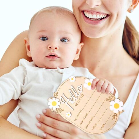 علامة إعلان الطفل ، 5.91x4.13in Wooden Hello World Namebool Sign Name Loval Poard Poard Loards for New Baby Perfect Decorations and Photo Props لمستشفى الحضانة المنزلية in Saudi Arabia