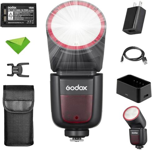 Godox V1 V1-F V1F Flash for Fuji Fujifilm Cameras, 1/8000 HSS TTL Flash Speedlite, 480 Full Power Flashes, 1.5s Recycle Time, 76Ws 2600mAh Li-ion Battery Round Head Flash (Godox V1-F USA Version) in Saudi Arabia