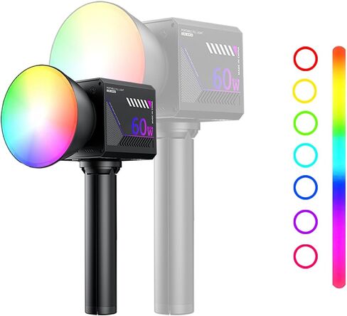 60W Portable RGB LED Video Light, Handheld Fill Light with 20 Scenes, 27000Lux, 2800-7500K, CRI97+, Dimmable COB Continuous Lighting, Built-in Battery & PD Fast Charge for Video Recording, Streaming in Saudi Arabia