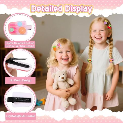 20 PCS Cute Fruit Hair Clips for Girls – Colorful Popsicle & Cherry Hair Clips, No-Bend No-Crease Small Hair Accessories for BabyToddlers Kids Ages 2-10, Birthday Back to School Gifts in Saudi Arabia