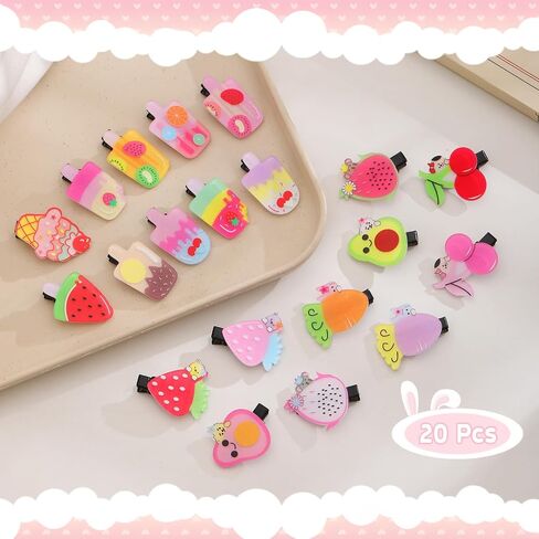 20 PCS Cute Fruit Hair Clips for Girls – Colorful Popsicle & Cherry Hair Clips, No-Bend No-Crease Small Hair Accessories for BabyToddlers Kids Ages 2-10, Birthday Back to School Gifts in Saudi Arabia
