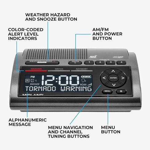 Midland - WR120B - NOAA Emergency Weather Alert Radio - S.A.M.E. Localized Programming, Trilingual Display, 60+ Emergency Alerts, & Alarm Clock (WR120B - Box Packaging) in Saudi Arabia