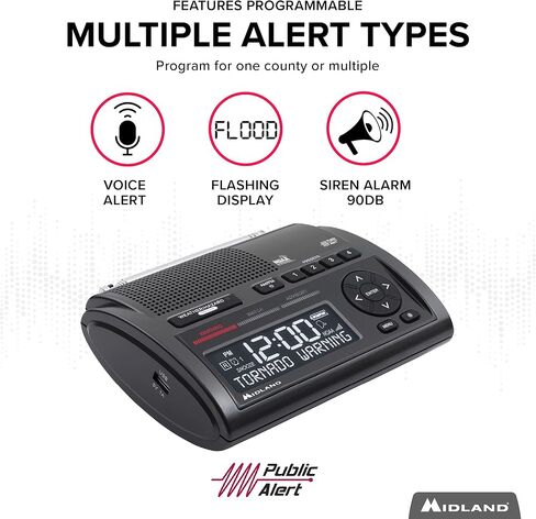 Midland - WR120B - NOAA Emergency Weather Alert Radio - S.A.M.E. Localized Programming, Trilingual Display, 60+ Emergency Alerts, & Alarm Clock (WR120B - Box Packaging) in Saudi Arabia