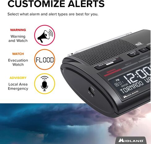 Midland - WR120B - NOAA Emergency Weather Alert Radio - S.A.M.E. Localized Programming, Trilingual Display, 60+ Emergency Alerts, & Alarm Clock (WR120B - Box Packaging) in Saudi Arabia