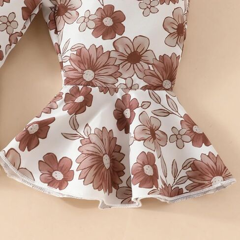 Aoswep Newborn Baby Girl Clothes Infant Girl Outfits Long Sleeve Ruffle Romper + Floral Pants + Headband Set in Saudi Arabia
