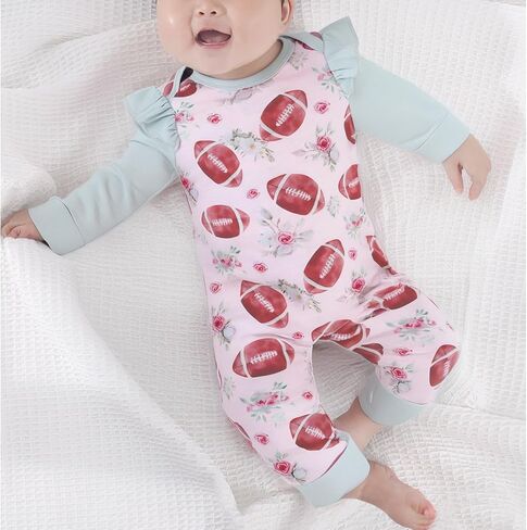 CM C&M WODRO Baby Girl Football Outfit Cute Football Floral Jumpsuit Long Sleeve Romper Onesie Headband Infant Fall Clothes in Saudi Arabia