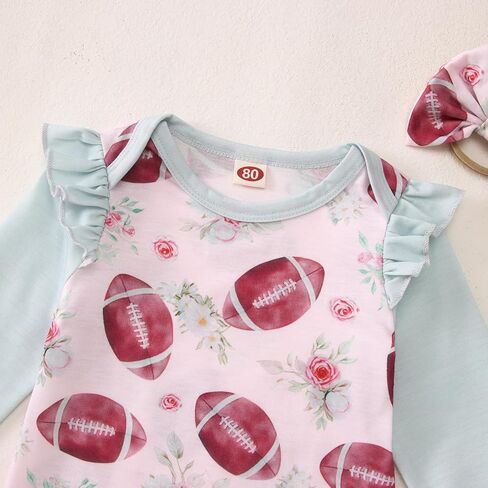 CM C&M WODRO Baby Girl Football Outfit Cute Football Floral Jumpsuit Long Sleeve Romper Onesie Headband Infant Fall Clothes in Saudi Arabia