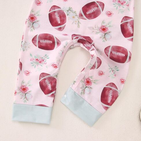 CM C&M WODRO Baby Girl Football Outfit Cute Football Floral Jumpsuit Long Sleeve Romper Onesie Headband Infant Fall Clothes in Saudi Arabia