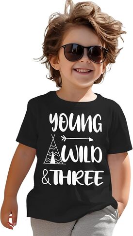 Young Wild and Three Birthday Boy Shirt 3rd Birthday Outfit Toddler T-Shirt 3 Year Old Boy Third Party Tee Tops in Saudi Arabia