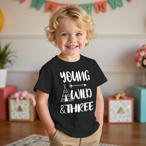 Young Wild and Three Birthday Boy Shirt 3rd Birthday Outfit Toddler T-Shirt 3 Year Old Boy Third Party Tee Tops in Saudi Arabia