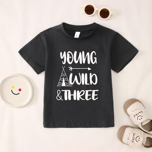 Young Wild and Three Birthday Boy Shirt 3rd Birthday Outfit Toddler T-Shirt 3 Year Old Boy Third Party Tee Tops in Saudi Arabia