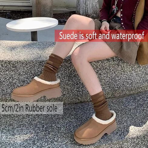 Fashion Platform Clogs for Women's Casual Outdoor Slip on Plush Lining Slippers Comfortable Outdoor Non Slip Women's Mules & Clogs in Kuwait