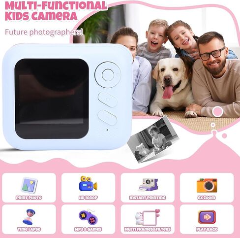 كاميرا طباعة فورية Ebtools ، 48 ميجابكسل ، شاشة عالية الدقة 2 بوصة ، تكبير رقمي 6x ، صورة 3.3 بوصة ، طباعة أبيض وأسود بدون ماء ، مشغل MP3 ، كاميرا طباعة حرارية محمولة ، للدراسات (الأزرق) in Kuwait