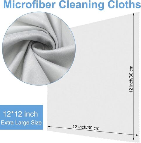 12 Pieces Extra Large Microfiber Cleaning Cloths 12 x 12 inch Oversized Lens Cleaning Cloths for Cleaning All Electronic Device Screens Eyeglasses Delicate Surfaces (Black, White, Gray, Royal Blue) in Kuwait