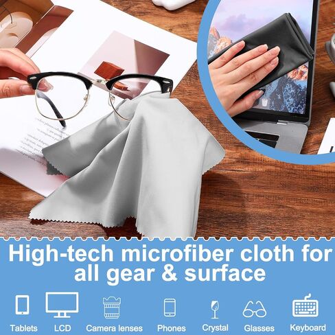 12 Pieces Extra Large Microfiber Cleaning Cloths 12 x 12 inch Oversized Lens Cleaning Cloths for Cleaning All Electronic Device Screens Eyeglasses Delicate Surfaces (Black, White, Gray, Royal Blue) in Kuwait