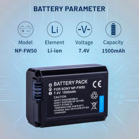 2 حزمة استبدال بطارية NP-FW50 مع شاحن قناة مزدوجة شاحنات مزدوجة شاشة LCD الذكية لسوني ألفا A5000 ، A5100 ، A6000 ، A6300 ، A6400 ، A6500 ، A7 ، A7S ، A7R ، A7 II ، A7RII ، A7SII CAMERAS in Saudi Arabia