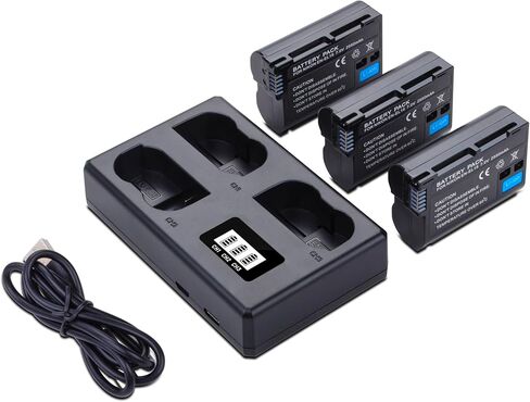 3-Pack EN-EL15 /EL15A/EL15B/EL15C Batteries with Smart Triple Slot LCD Charger for Nikon Z6 Z7 D500 D600 D610 D750 D780 D800 D800E D810 D810A D850 D7000 D7100 D7200 D7500 Cameras 2550mAh in Saudi Arabia
