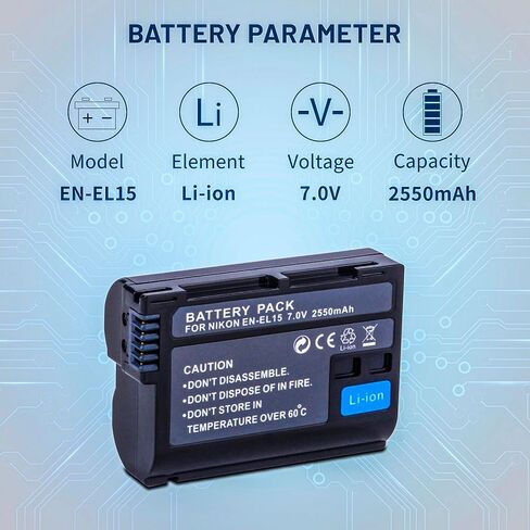 3-Pack EN-EL15 /EL15A/EL15B/EL15C Batteries with Smart Triple Slot LCD Charger for Nikon Z6 Z7 D500 D600 D610 D750 D780 D800 D800E D810 D810A D850 D7000 D7100 D7200 D7500 Cameras 2550mAh in Saudi Arabia