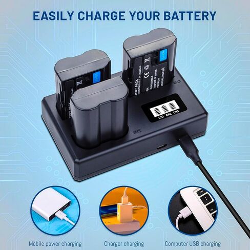 3-Pack EN-EL15 /EL15A/EL15B/EL15C Batteries with Smart Triple Slot LCD Charger for Nikon Z6 Z7 D500 D600 D610 D750 D780 D800 D800E D810 D810A D850 D7000 D7100 D7200 D7500 Cameras 2550mAh in Saudi Arabia