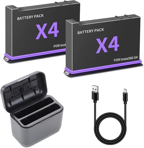 بطارية قابلة لإعادة الشحن لكاميرا Insta360 x4 ، و 2-pack 2500mah 360 × بديل البطارية ومركز USB-C سريع الشاحن متوافق مع بطاريات Insta 360 X4 وصندوق الشاحن in Kuwait