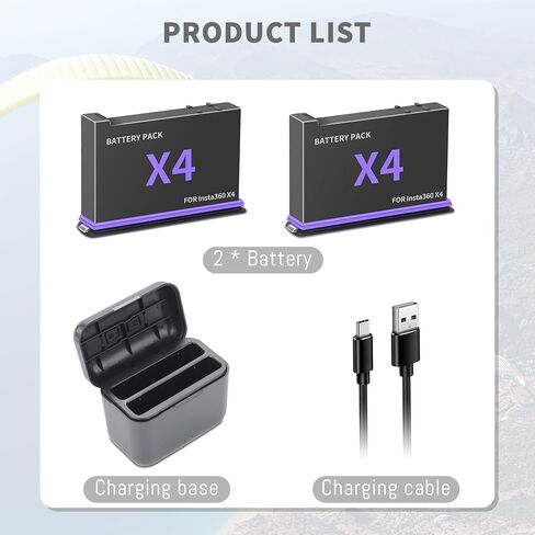 بطارية قابلة لإعادة الشحن لكاميرا Insta360 x4 ، و 2-pack 2500mah 360 × بديل البطارية ومركز USB-C سريع الشاحن متوافق مع بطاريات Insta 360 X4 وصندوق الشاحن in Kuwait