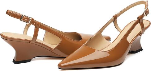 WAYDERNS Closed Toe Wedge Heels for Women Sling Back Wedge Heels Square Toe Women's Wedge Pumps Slingback Heel Dress Shoes for Office Evening Prom Wedding 2 Inch in Saudi Arabia