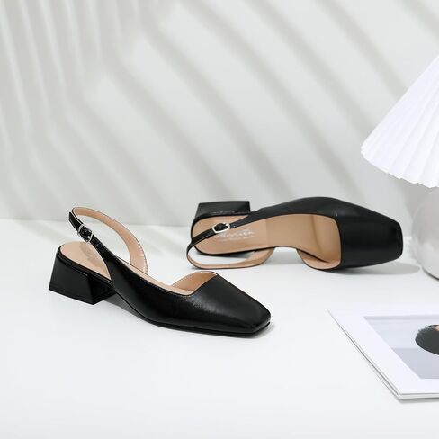 Mostrin Womens مكتنزة منخفضة الكعب D'Orsay Slingback Block Heel مضخات مغلقة أحذية مربعة اربع in Kuwait