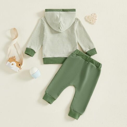 Toddler Baby Boy Fall Winter Clothes Striped Waffle Button Long Sleeve Hoodie Sweatshirt Top and Pants Set in Saudi Arabia