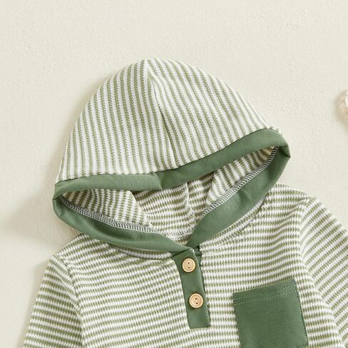 Toddler Baby Boy Fall Winter Clothes Striped Waffle Button Long Sleeve Hoodie Sweatshirt Top and Pants Set in Saudi Arabia
