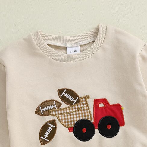 Toddler Baby Boy Clothes Fall Winter Outfit Football Embroidery Long Sleeve Sweatshirt & Plaid Pant Set in Kuwait