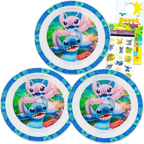 Disney Stitch Datinware Plates 3 Pack - حزمة مع 3 ألواح بلاستيكية للملاك والملاك للأطفال بالإضافة إلى ملصقات ، المزيد in Saudi Arabia