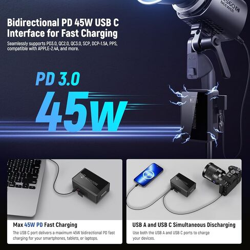 Neewer Mini V Mount Battery مع D TAP/USB C/USB A/BP/Dual DC/شاشة OLED ، 3450mAh 50WH 14.54V V LOCK PRATTERN in Kuwait