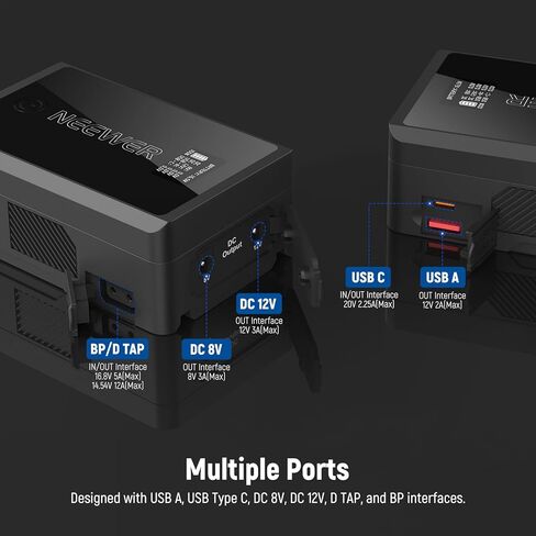Neewer Mini V Mount Battery مع D TAP/USB C/USB A/BP/Dual DC/شاشة OLED ، 3450mAh 50WH 14.54V V LOCK PRATTERN in Kuwait