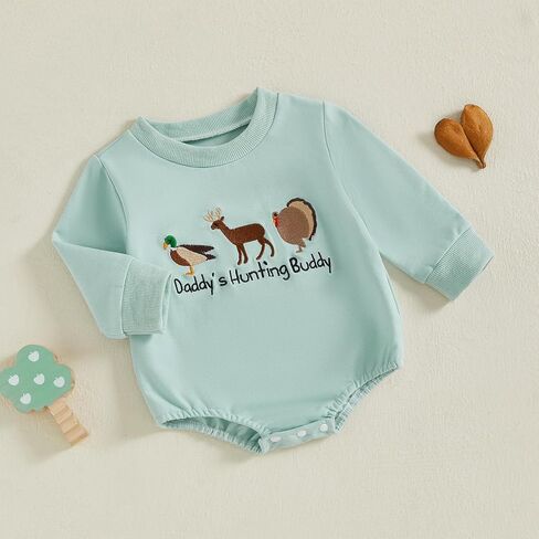 Baby Boy Girl Fall Outfit Daddy’s Hunting Buddy Embroidery Crewneck Romper Duck Deer Turkey Bodysuit Hunting Outfit in Saudi Arabia