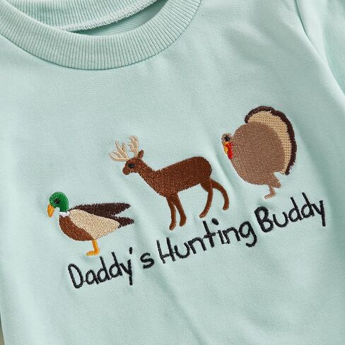 Baby Boy Girl Fall Outfit Daddy’s Hunting Buddy Embroidery Crewneck Romper Duck Deer Turkey Bodysuit Hunting Outfit in Saudi Arabia
