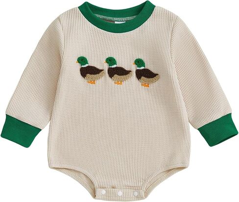 Baby Boy Girl Fall Outfit Daddy’s Hunting Buddy Embroidery Crewneck Romper Duck Deer Turkey Bodysuit Hunting Outfit in Saudi Arabia