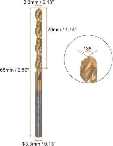 #us 3pcs 3.3mm titanium مغطى M42 عالية السرعة الصلب 8 ٪ الكوبالت HSS قطع الحفر in Saudi Arabia