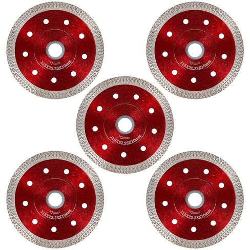 inmozata 5pcs شفرات المنشار الماس 4-1/2 بوصة-عجلة قطع بلاط رقيقة للغاية لبلاط الخزف والسيراميك والرخام والجرانيت-شفرة الماس لزاوية (أحمر) in Kuwait