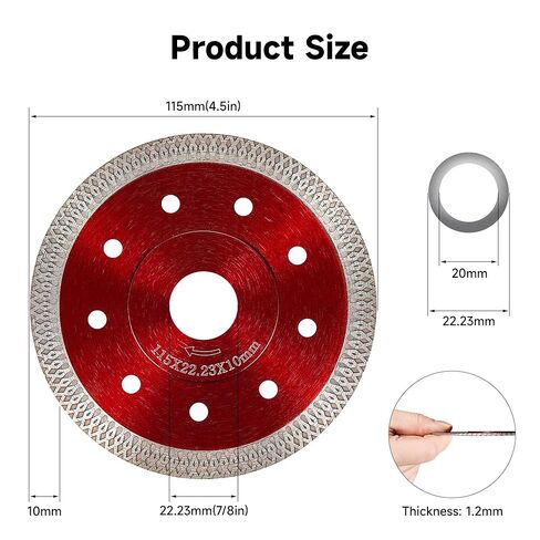 inmozata 5pcs شفرات المنشار الماس 4-1/2 بوصة-عجلة قطع بلاط رقيقة للغاية لبلاط الخزف والسيراميك والرخام والجرانيت-شفرة الماس لزاوية (أحمر) in Kuwait
