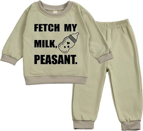 Toddler Baby FETCH MY MILK, PEASANT Long Sleeve Sweatshirt Top Jogger Pants Set Cute Fall Winter Clothes Set in Saudi Arabia