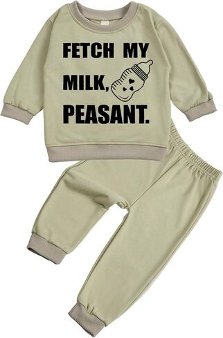 Toddler Baby FETCH MY MILK, PEASANT Long Sleeve Sweatshirt Top Jogger Pants Set Cute Fall Winter Clothes Set in Saudi Arabia