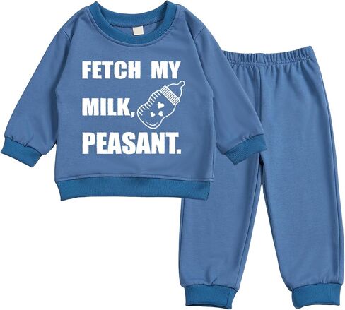 Toddler Baby FETCH MY MILK, PEASANT Long Sleeve Sweatshirt Top Jogger Pants Set Cute Fall Winter Clothes Set in Saudi Arabia