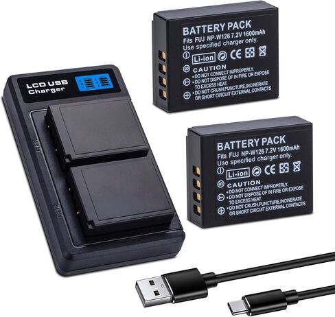2-pack 1600mah NP-W126 NP-W126S مع شاحن USB-C مزدوج لـ FUJI X100F ، X100V ، X100VI ، X100VI ، X-S10 ، X-A5 ، X-A10 ، X-E4 ، X-PRO2 ، X-T-T1 ، X-T2 ، X-T3 ، X-T10 ، X-T20 ، X-T20 in Saudi Arabia