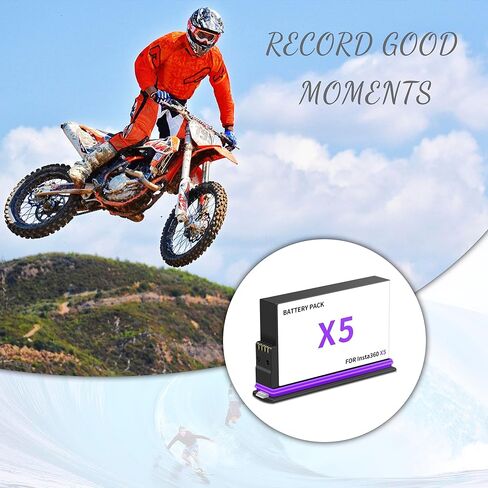 بطارية 260 x5 × 5 متوافقة مع Insta360 x5 ، لكاميرا Insta360 x5 مع محور شاحن بطارية سريع مزدوج وبطاريات ترقية كابل الشحن 3.89V 2800mAh (محور شاحن البطارية مع بطاريتين) in Kuwait