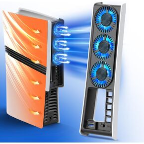 for PS5 Cooling Fan with Led Light, Quiet for PS5 Fan Cooling Fan HUIJUTCHEN for PS5 Cooler Cooling Fan for Playstation 5 fan with 3 Small Fans 3.0 USB Port 2 Fan Speed Setting fan (White) in Saudi Arabia