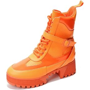 Cape Robbin Women's Hot Rod Chunky Combat Boots - Lace-Up High Top Ankle Booties, Chunky Heel Boots - Orange 7 in Kuwait